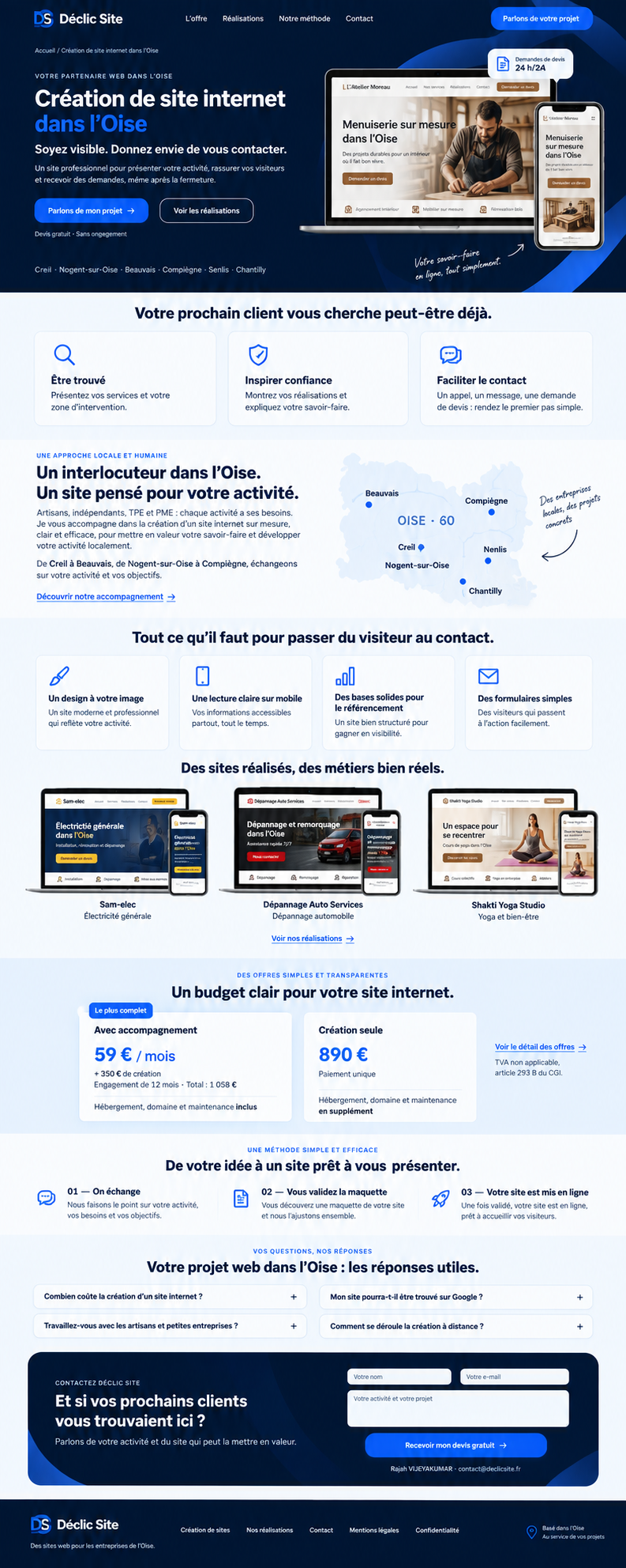 Création de site internet dans l’Oise : maquette de site professionnel sur ordinateur et téléphone