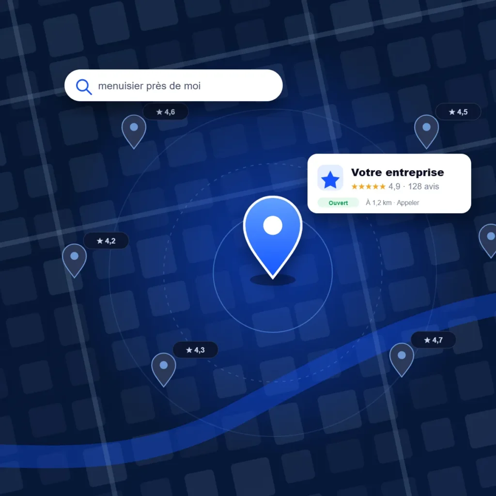 Illustration SEO local : une entreprise mise en avant sur la carte Google